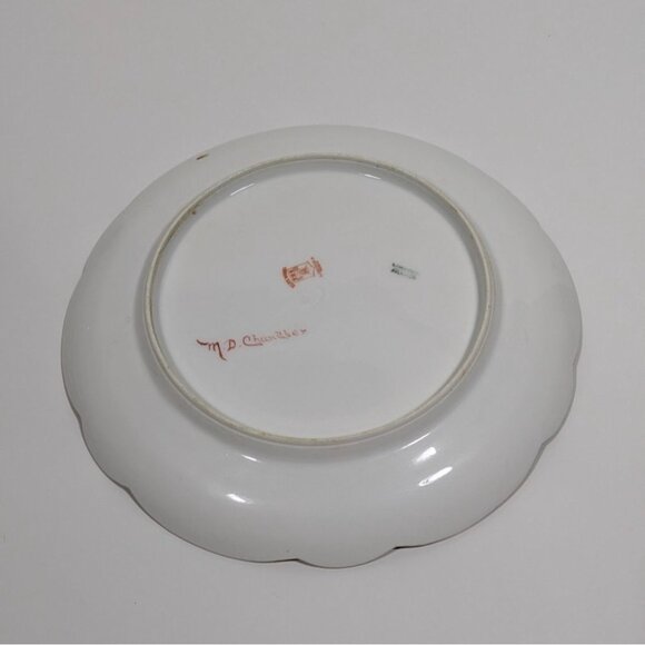 Elite Works Hand Painted Limoges Plate 9" Floral Design Scalloped Edge Gold Trim - Picture 8 of 11